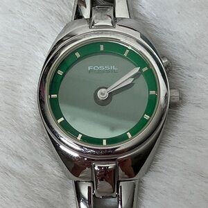 Fossil Green Dial Silver Watch